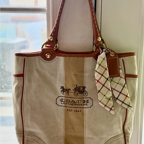 Coach Cream and Tan Leather Tote - Picture 15 of 15